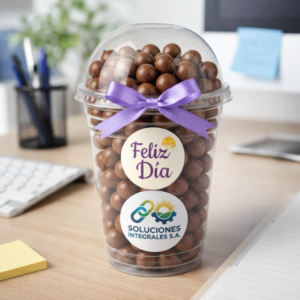 vaso con chocolates con sticker de feliz dia